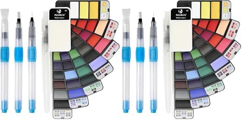 MEEDEN Travel Watercolor Paint Set: Portable 42 Assorted Water Colors Paint Kit with 4 Brushes (Pack of 2)