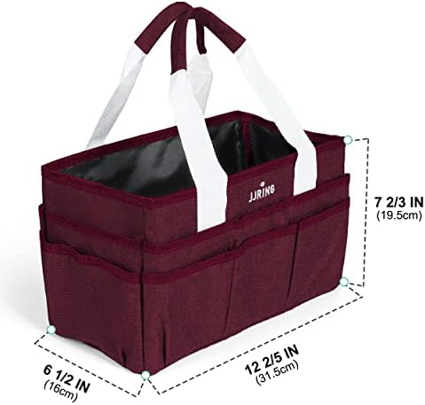 JJRING Craft Organizer Tote Bag Art Storage Caddy Dark Red | With Multiple Pockets For Sewing, Scrapbooking, School, Medical, And Office Supplies