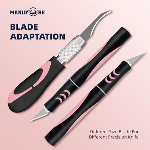 MANUFORE 34pcs Large Exacto Knife Set Craft Precision Knife Set Pink