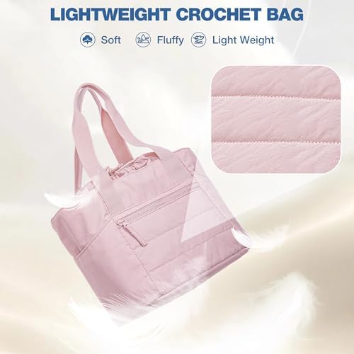 Teamoy Small Knitting Bag, Yarn Storage Tote, Crochet Bag Organizer, Pink