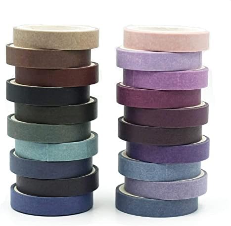 20 Rolls Washi Tape Set - Cool Tones Solid Colour Masking Tape, 197 Feet x 7.5mm Wide, for Journaling, Scrapbooking, Planners, Books & DIY Arts Crafts