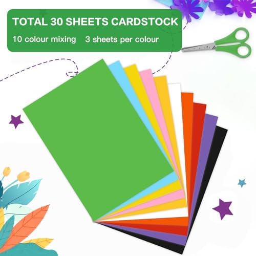 30 Sheets Colored Cardstock Paper 8.5 x 11 Inches, 67lb/180 gsm Curated 10-Color Essential & Trending Card Stock for Printing, DIY Crafts, Card Making, Scrapbooking, Party Decorations, School Supplies