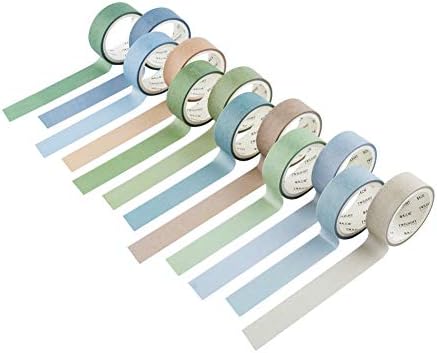 YUBBAEX 12 Rolls Washi Tape Set Natural Color Decorative Tapes for Arts, DIY Crafts, Journals, Planners, Scrapbook, Wrapping Wide -Salty Morandi- (Salty, 15mm x 12Rolls)