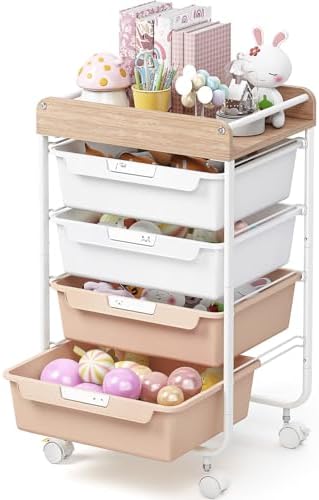 SYKIARIOL Rolling Storage Utility Cart with 4 Drawers,Art Cart,Pearl