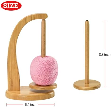 Yarn Holder with 2 Pcs Spindles for Knitting and Crocheting,Crochet Gift for Knitting Lovers,Wooden Yarn Spinner for Crochet by Artowell (Original Bamboo Color)