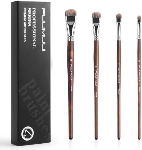 Fuumuui Professional Paint Brush Set, 4Pcs Natural Badger Hair with Filbert Shape Blending Mop Oil Paint Brushes for Acrylic Painting Oil and Gouache