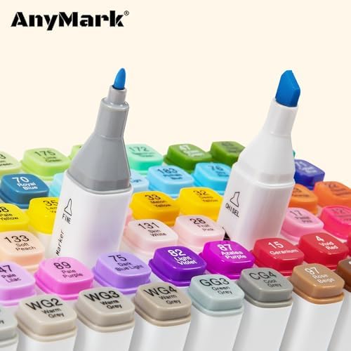 AnyMark 100 Colors Alcohol Markers Chisel & Fine Dual Tip