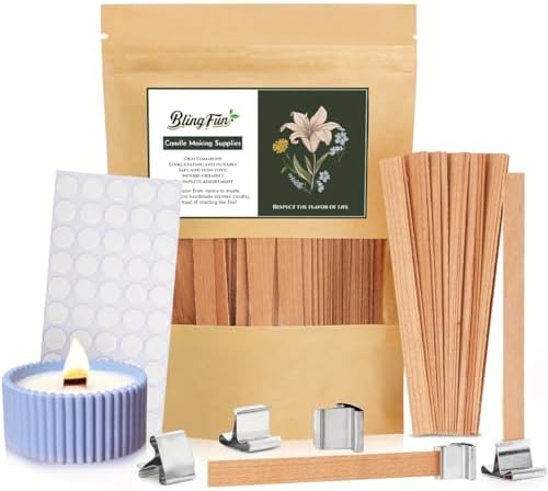 150pcs Wood Wicks for Candles Making,50pcs Wooden Candle Wicks,50pcs Wick Stickers,for Soy Wax, Beeswax, Coconut Wax - DIY Candle Making Supplies for Beginners & Professionals