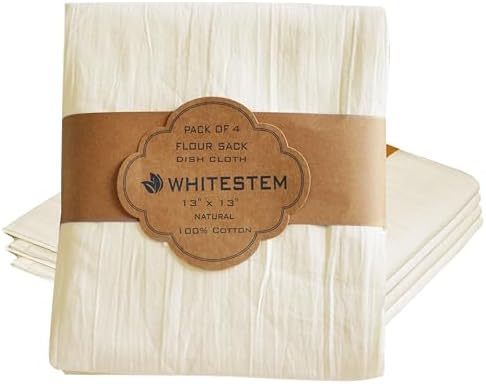 Flour Sack Dish Cloths 13x13 – 100% Cotton, Lint-Free & Highly Absorbent Kitchen Dishcloths (4 Pack), Quick-Dry Dish Cloth for Washing Dishes, Cleaning, Polishing & Household Tasks, Natural