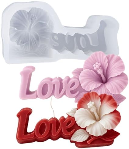 Konrisa 3D Flower Love Resin Molds for Candle Making, Large Hibiscus Candle Molds, Handmade Aromatherapy Candles Making Molds Craft Supplies