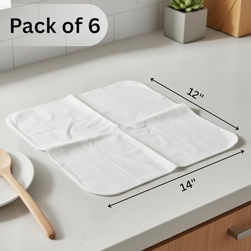 Flour Sack Shop Towels, White Cotton Cleaning Towels 14" x 12", Pack of 6 Reusable Absorbent Towels for Garage, Automotive, Workshop, Kitchen Cleaning, Polishing, Dusting & Multi-Purpose Use