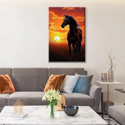 JOOZ Horse Paint by Numbers Kit for Adults with Frame Sunset Paint by Number with Easel Adult Paint by Number Kits Framed Canvas Oil Painting Kits for Home Wall Decor 8x12 Inch