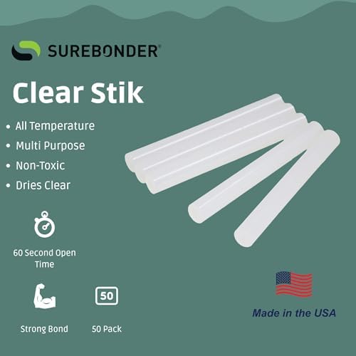 Surebonder Full Size Hot Glue Sticks, Clear, Non-Toxic, Multi-Temp, 4-Inch x 0.43-Inch for Full Size Glue Guns, DIY, Arts, Crafts & Home Repairs, 50 Count (Pack of 2)