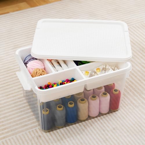 Citylife 32QT Plastic Craft Storage Box Buildable Lid Removable Tray