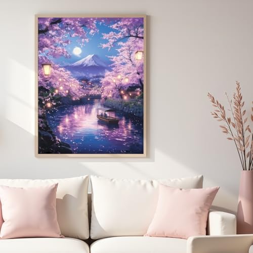 Cherry Tree Diamond Art Kits for Adults, 5D Diamond Painting for Adult Beginners, DIY Full Drill Round Gem Painting Dot Art for Adults，Home Wall Decor 11.8x15.7 Inch