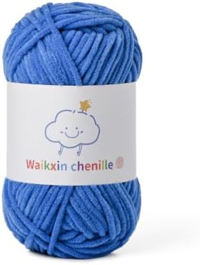 Skinny Chenille Yarn for Crocheting, 1.75 oz/ 109 yds Amigurumi Yarn&Baby Yarn for Crocheting Soft, Fluffy Fingering Weight Velvet Yarn for DIY Crafts&Baby Blankets.(Blue)