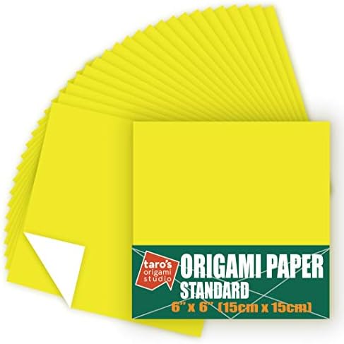 [Taro's Origami Studio] Standard 6 Inch One Sided Single Color (Yellow) 50 Sheets (All Same Color) Square Easy Fold Premium Japanese Paper for Beginner (Made in Japan)