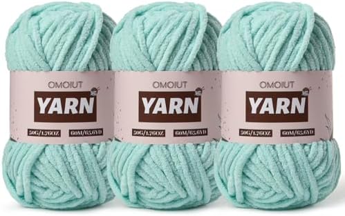3 Packs Plush Chenille Chunky Crochet Yarn - Baby Yarn for Crocheting Soft - Velvet Yarns Knitting for Blankets Crafts - Fluffy Amigurumi Yarns 150g / 196.8yds (3 Aqua Green)