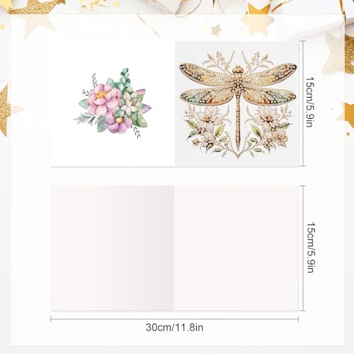 Tontut 6pcs 5D DIY Diamond Painting Kit Greeting Card,Diamond Handmade Greeting Card with Envelope, Holiday Gift Congratulations Colourful Dragonfly