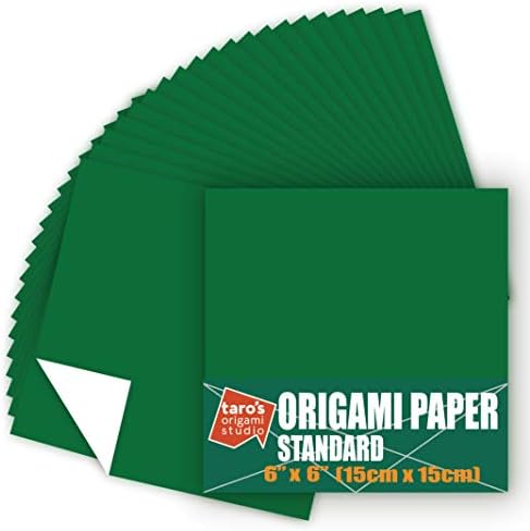 [Taro's Origami Studio] Standard 6 Inch One Sided Single Color (Dark Green) 50 Sheets (All Same Color) Square Easy Fold Premium Japanese Paper for Beginner (Made in Japan)