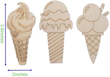 54PCS Unfinished Blank Wooden Ice Cream Cutouts Craft for Kids | suit for Children's Painting DIY Room Decoration Gift Giving Surprise (54Ice Crean)