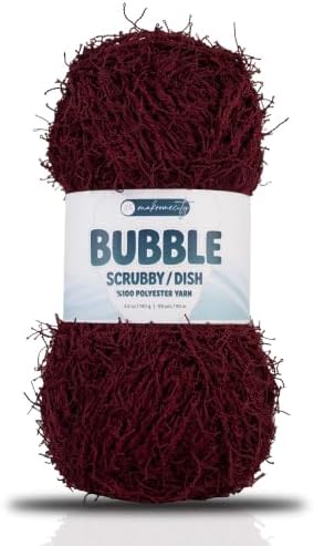 Makromecity Bubble Scrubby Yarn - 100% Premium Polyester Yarn for Crocheting and Knitting - 3.5 Oz (100g), 98 Yds (90m) - Ideal for Dishcloths, Crafting & Bath Washcloths (Maroon, 1 Skein)