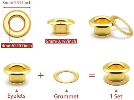 SEMINI 400 Sets 4mm Gold Grommet Eyelet Kit for Fabric Leather Crafts