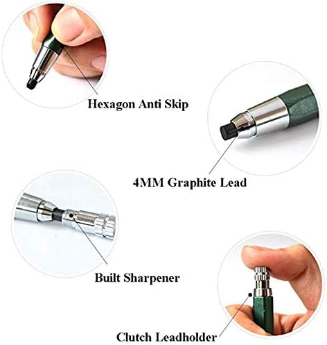 4.0mm Mechanical Pencil Lead Holder with Clip Mechanical Clutch with Built-in Sharpener Automatic Graphite Pencil Lead Pencil For Construction, Draft Drawing, Crafting, Art Sketching