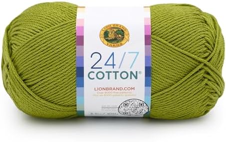 Lion Brand Yarn, 24/7 Cotton Yarn, Granny Smith, Green, 1 Pack