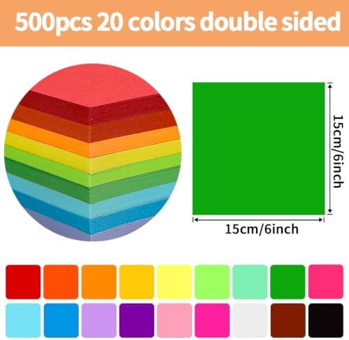 Praisebank Green Origami Paper, 500pcs 6x6 inch, Double Sided Color, Origami Kit with Guide instruction for Crafts