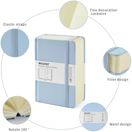 Mifuner Small Rectangle 3.5x5.5 200 Sheets 105gsm Mini Notebooks Blank Pages Sketchbooks Pocket Paint Writing Diary Memo PU Leather Cover Blue