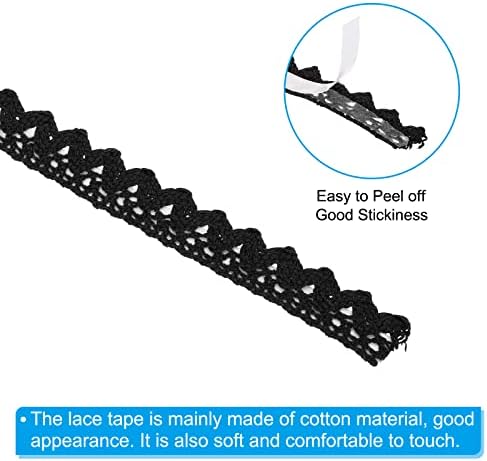 PATIKIL 0.6" Wide 2 Yards Self-Adhesive Lace Tape Lace Ribbon, 3 Pack Cotton Washi Trim Stickers Masking Decorative for Craft Scrapbook DIY Card Making, Black
