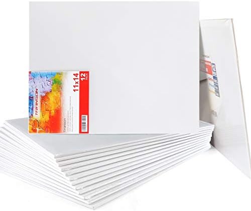 Transon 12 Pack 11x14 Inch Canvas Panel for Painting, with Heavy Duty MDF Backing Boards, 100% Cotton Acid-Free Primed for Beginners Art Crafts
