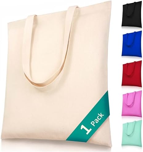 Phicorn Canvas Tote Bags, 15 x 16 in, 8 oz Cotton Blank | Long handles and reinforced stitching; blank cotton canvas for crafts, gifts, shopping, events, and everyday carrying