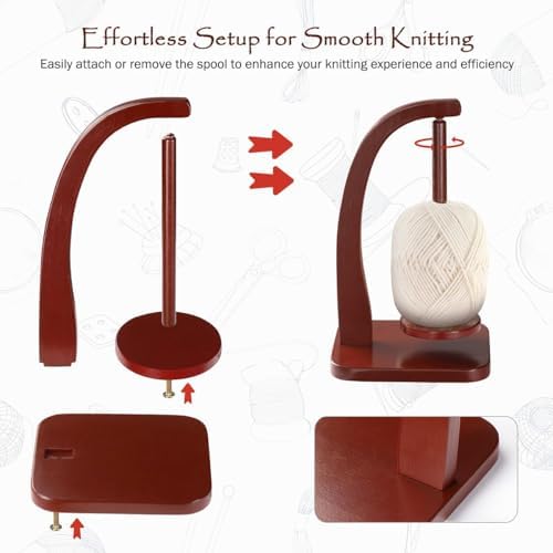 PEKER Yarn Holder Spinner for Crocheting and Knitting, Wooden Yarn Winder with Magnetic Rotation & Anti-Slip Pads, Crochet Accessories for Yarn Storage, Yarn Holder Gift for Knitting Lovers