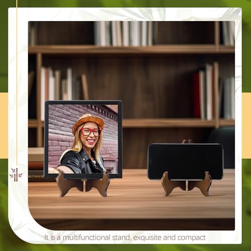 Tatuo 4 Packs Wooden Display Stand Plate Holder Easels, Brown, 4 Inch