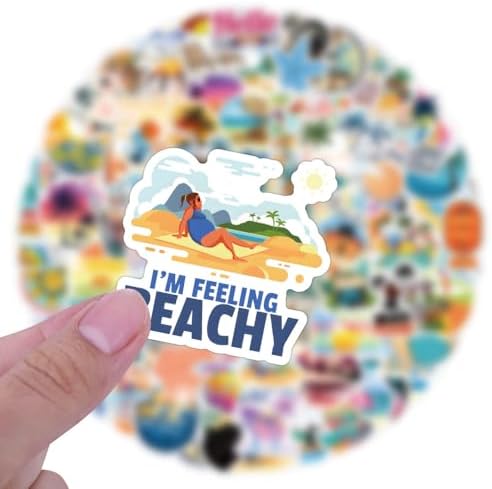 120PCS Hawaii Themed Stickers for Water Bottles, Summer Beach Scene Sticker Pack for Water Bottles Surfboard Laptop Surfing Journal Scrapbook, Tropical Vacation Travels Decals Décor for Adults