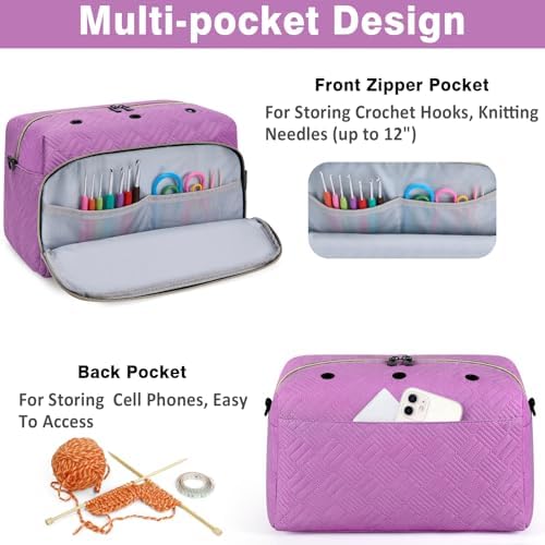 IBFUN Crochet Yarn Knitting Bag Organizer for Knit Accessories Hooks