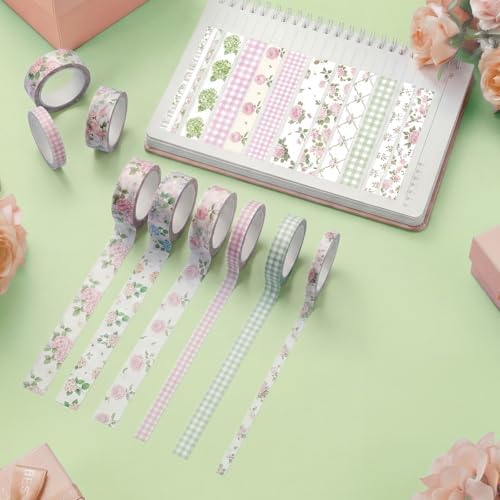Colarr 21 Rolls Watercolor Floral Washi Tape Set 6 Yard Spring Flower Decorative Masking Tape for Craft DIY Arts Scrapbook Journaling Supplies Gift Wrapping, 3 Sizes(Garden)