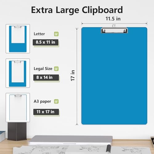 Extra Large Clipboard, 11 x 17 Blue Plastic Drawing Board