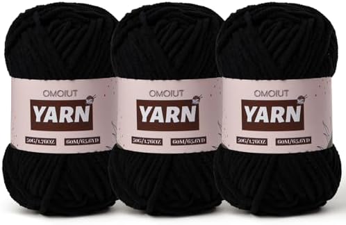 3 Packs Plush Chenille Chunky Crochet Yarn - Baby Yarn for Crocheting Soft - Velvet Yarns Knitting for Blankets Crafts - Fluffy Amigurumi Yarns 150g / 196.8yds (3 Black)