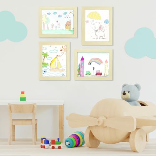 [2-Pack] Kids Art Frames, 8.5x11 Front Opening Kids Artwork Frames Changeable, Apricot Cream Artwork Display Storage Frame for Wall, Holds 50 Pcs, for 3D Picture, Crafts, Children Drawing, Hanging