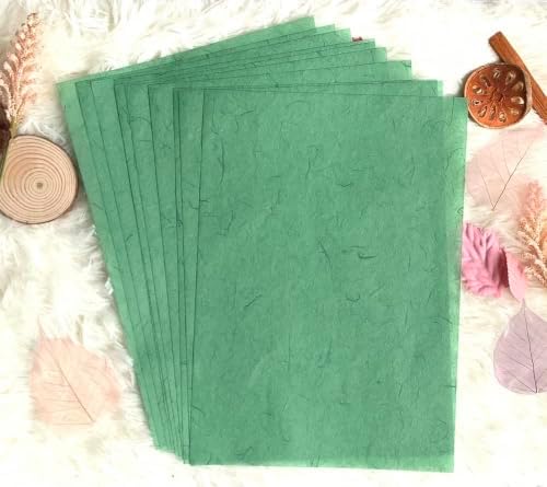A5 50 Sheets Natural Fiber Mulberry Tree, Mulberry paper Sheets Square Origami, Arts Folding Craft, Decoration, Paper for DIY Crafts. 8.3" x 5.8" ( Green Tone A5)