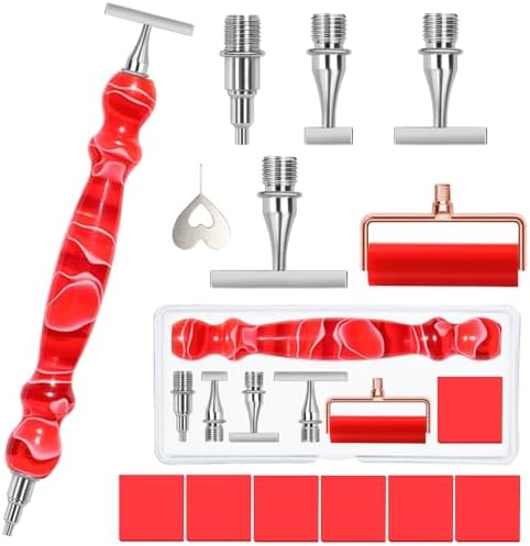 Praise V Do Thin Version Stainless Steel Diamond Painting Art Drilling Pen Kit with Screw Silver Metal Tips Nib Placer Roller Tool Accessories, Ergonomic Diamond Art Pen for 5D Diamond Paint Bead Dot
