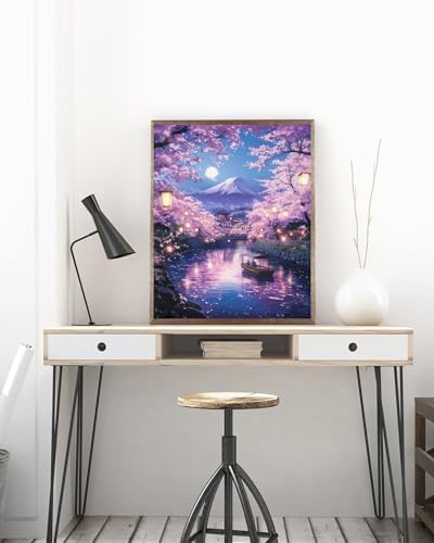Cherry Tree Diamond Art Kits for Adults, 5D Diamond Painting for Adult Beginners, DIY Full Drill Round Gem Painting Dot Art for Adults，Home Wall Decor 11.8x15.7 Inch