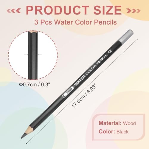PATIKIL Watercolor Pencils, Black Color Pencil Set Sketch Coloring Drawing Colored Pencils Bulk Artist Drawing Supplies for Adult Coloring Book Blending, 3 Pcs