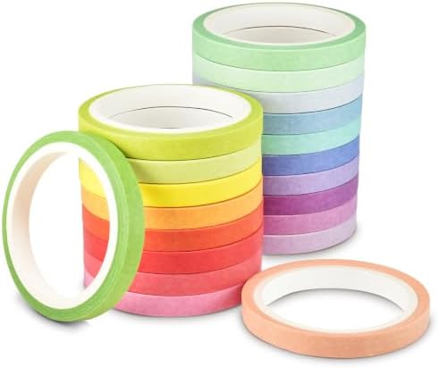 Colorful Washi Tape Set, 20 Rolls Decorative Washi Tape for Scrapbooking Planner Bullet Journal Crafts DIY Art Supplies Gift Wrapping (5mm*5M)