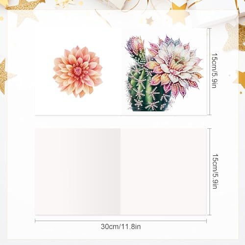 Tontut 6pcs Diamond Art Painting Kit Greeting Card, Cactus Flower 5D DIY Diamond Handmade Holiday Glitter Greeting Card with Envelope, Holiday Gift Congratulation