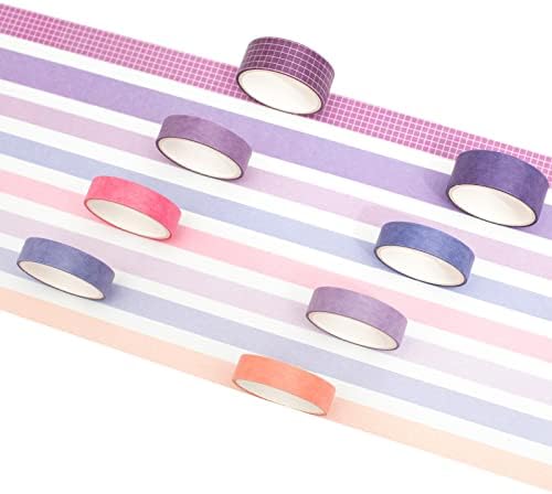 YUBBAEX 8 Rolls Basic Washi Tape Set Solid Color Grid Masking Decorative Tapes for Arts, DIY Crafts, Journals, Planners, Scrapbooking, Wrapping (Violet)