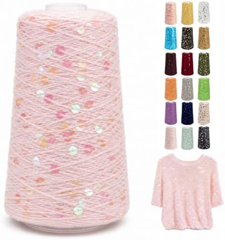 1100Yards Sequin Cotton Yarn for Crocheting Knitting, Sparkle Crochet Thread – 100% Cotton 5-Ply with 3mm 6mm Sequins,Paillettes Yarn for Scarves, Shawls, Sweater DIY Crafting